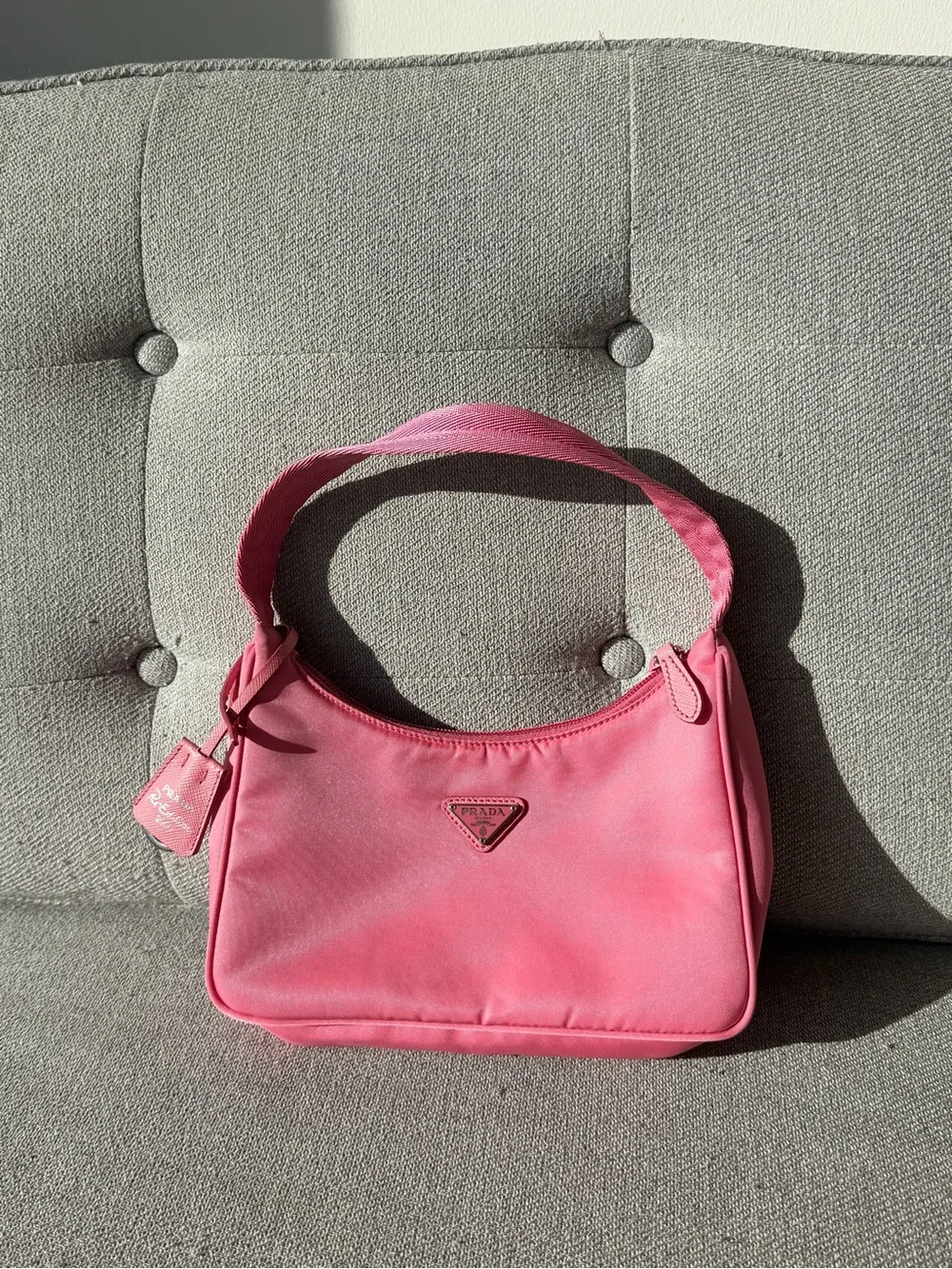 Prada Pink Nylon Shoulder Bag with Triangle Logo - Picture 1 of 6